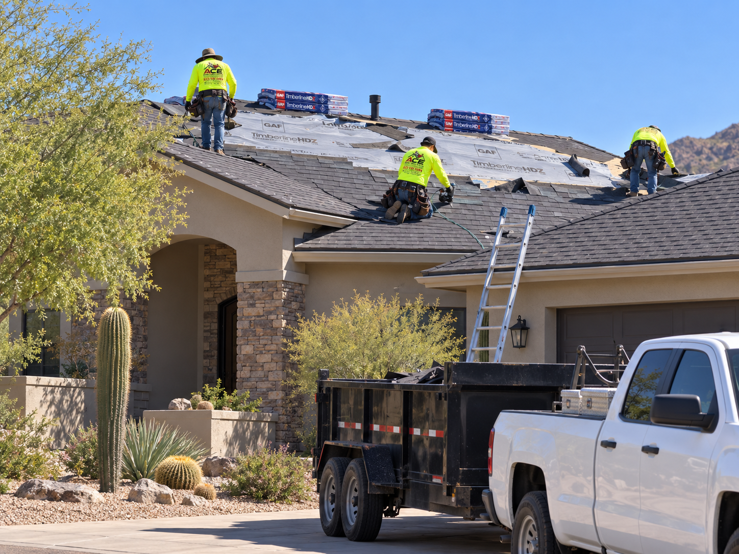 Shingle roofing installation on a Phoenix home by the Ace Roofing crew